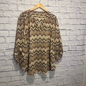 Maurices 3x Zigzag Blouse in Brown and Cream